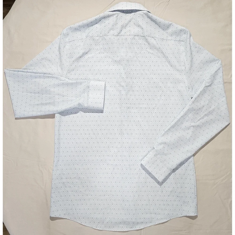 JF J. Ferrar Stretch Slim Fit Dress Shirt Mens Medium 15-15.5 Blue Geometric